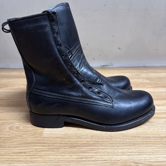 Addison Military Black Leather Combat Boots 3563 Vintage 1972 Mens Size‎ 8.5 E - Picture 1 of 6